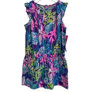 Lilly Pulitzer Girls Romper Size Large 8 9 10 Purple Pink Tropical Print NWT New